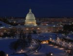 The United States Capitol on a snowy night.